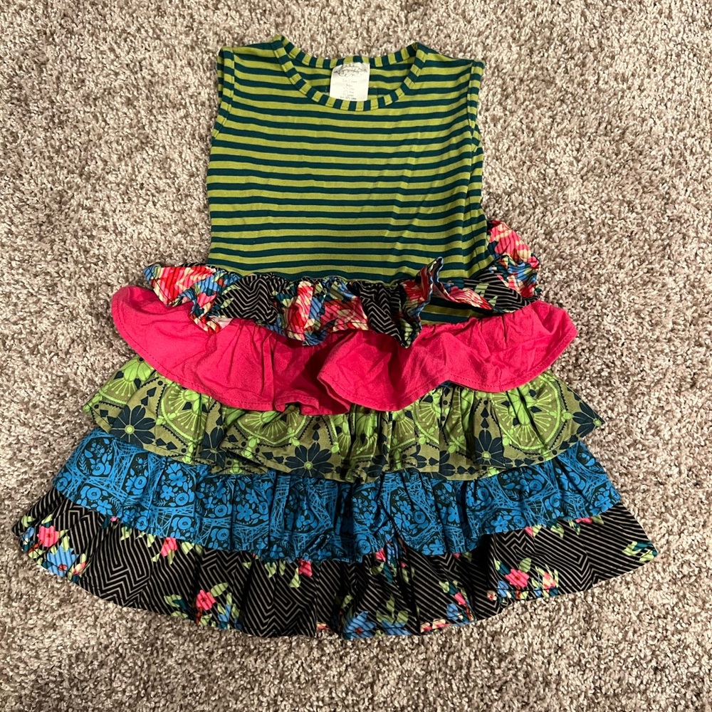 Persnickety Colorful Striped and Floral Ruffle Dress, 2